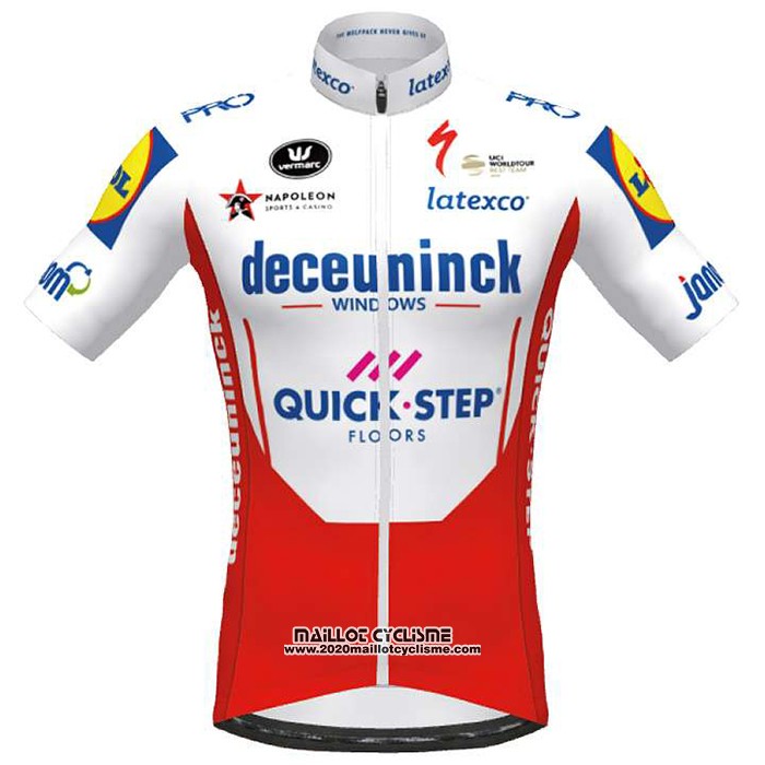 2020 Maillot Ciclismo Deceuninck Quick Step Blanc Rouge Manches Courtes et Cuissard